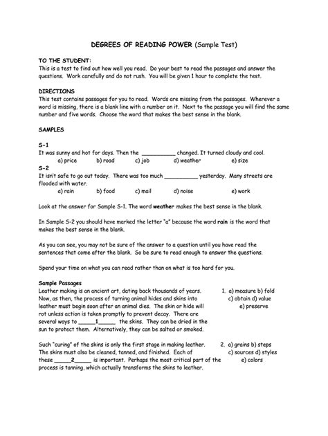 DEGREES OF READING POWER (Sample Test)